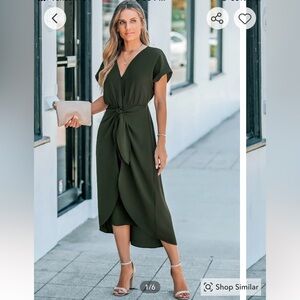 Cupshe Olive Green Wrap V-Neck Midi Dress NWT